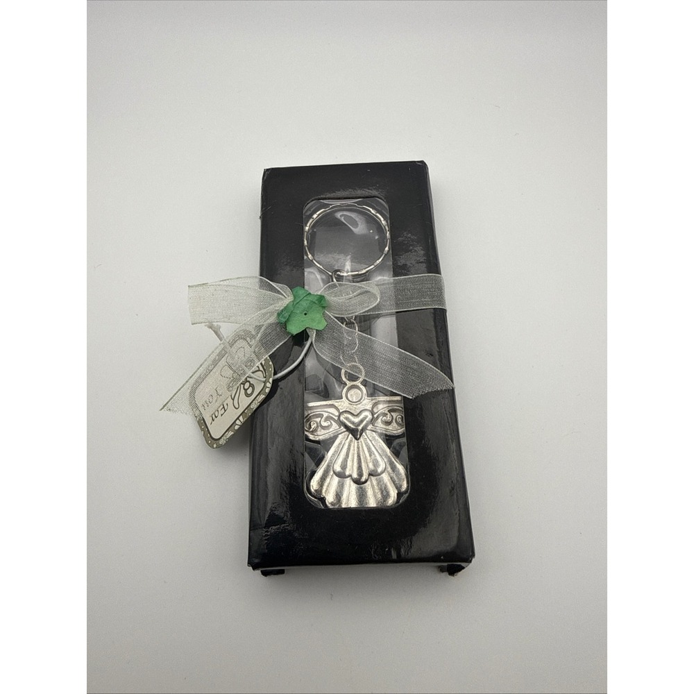 Fashioncraft Silver Metal Angel Keychain Heart Detail Gift Boxed Religious Favor